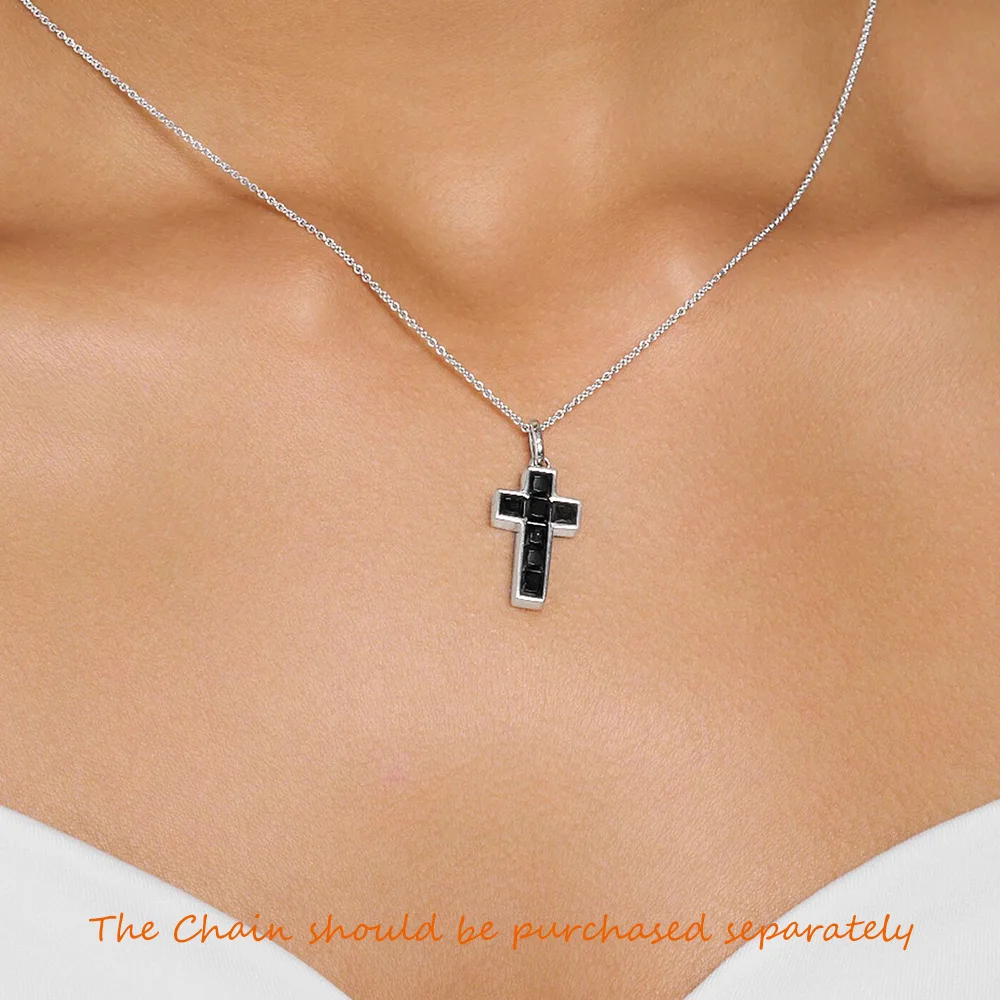 Black Stone Cross Pendant Brand New Fine Jewelry Classic Accessories 925 Sterling Silver Gift For Women