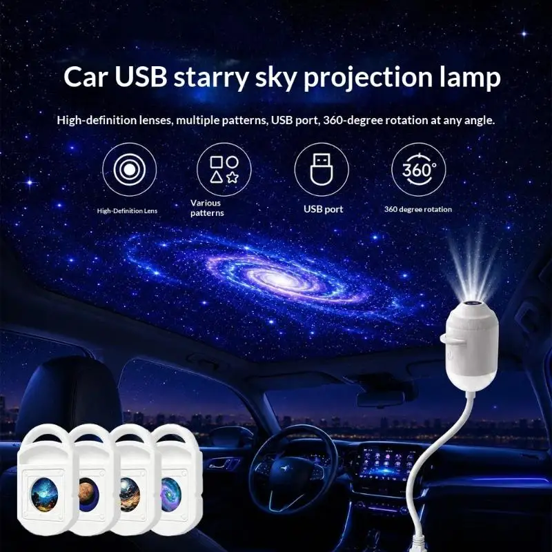 2 In 1 Galaxy Star Projector Lamp With HD Slides Portable USB Starry Sky Projector Night Light For Bedroom Car Ceiling Decor
