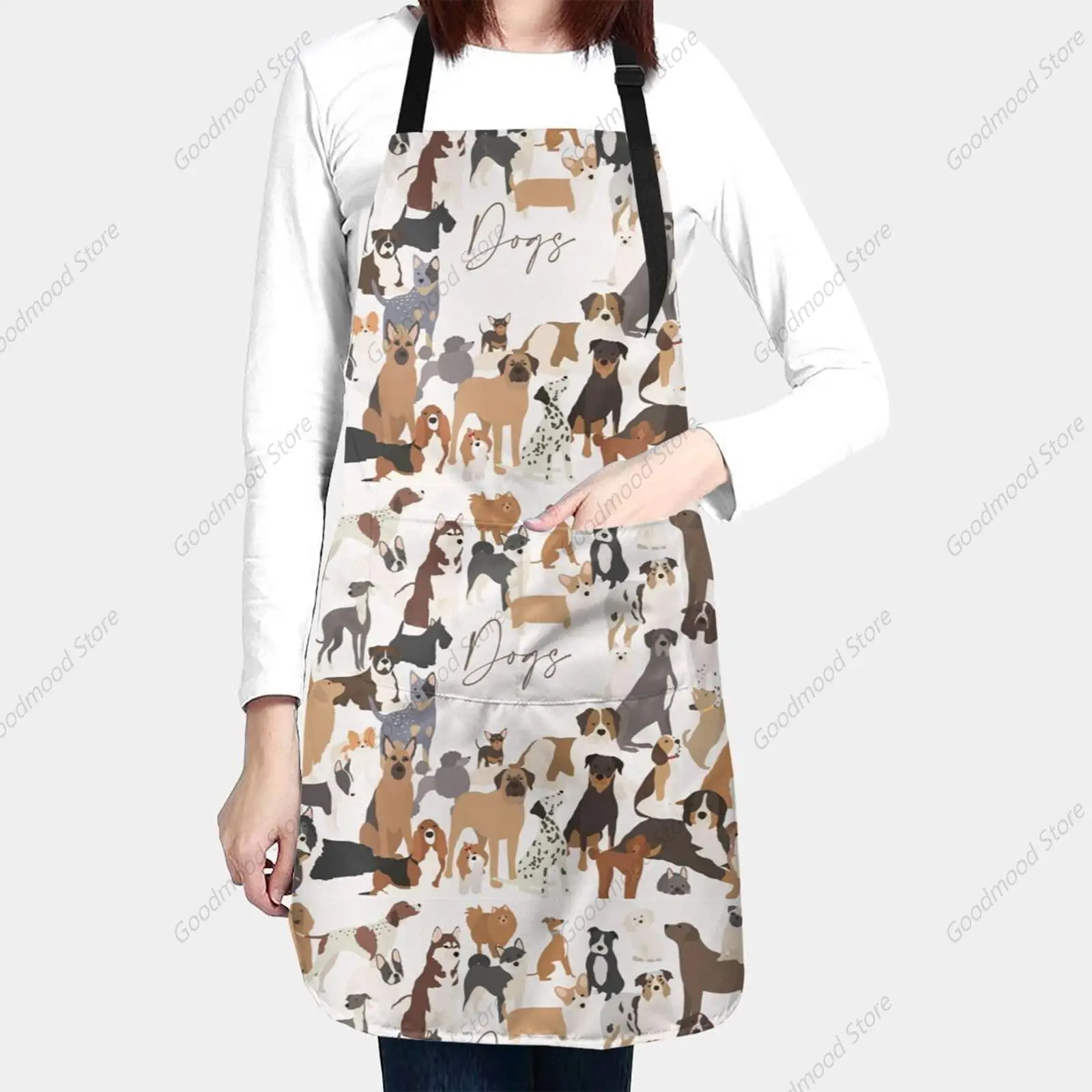 Funny Apron for Women, Small-Large Dogs Terrier Labrador Poodle Animals Pets Adjustable Aprons with 2 Pockets for Cooking Baking