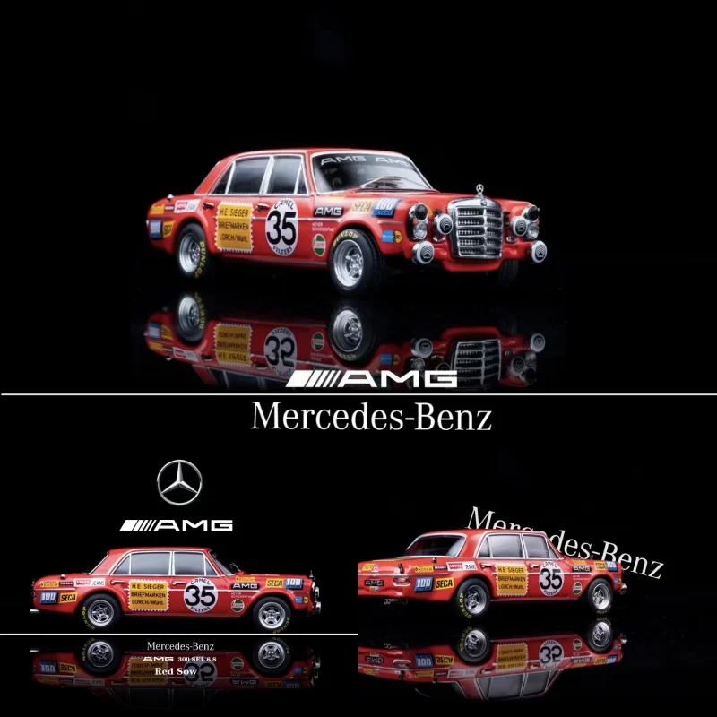 Image of 1:64 300 SEL 6,8 AMG W109 Red Pig 35 Miniatur-Simulationsautomodell aus Legierungsdruckguss, Ornamente für Erwachsene, Festivalgeschenke für Kinder