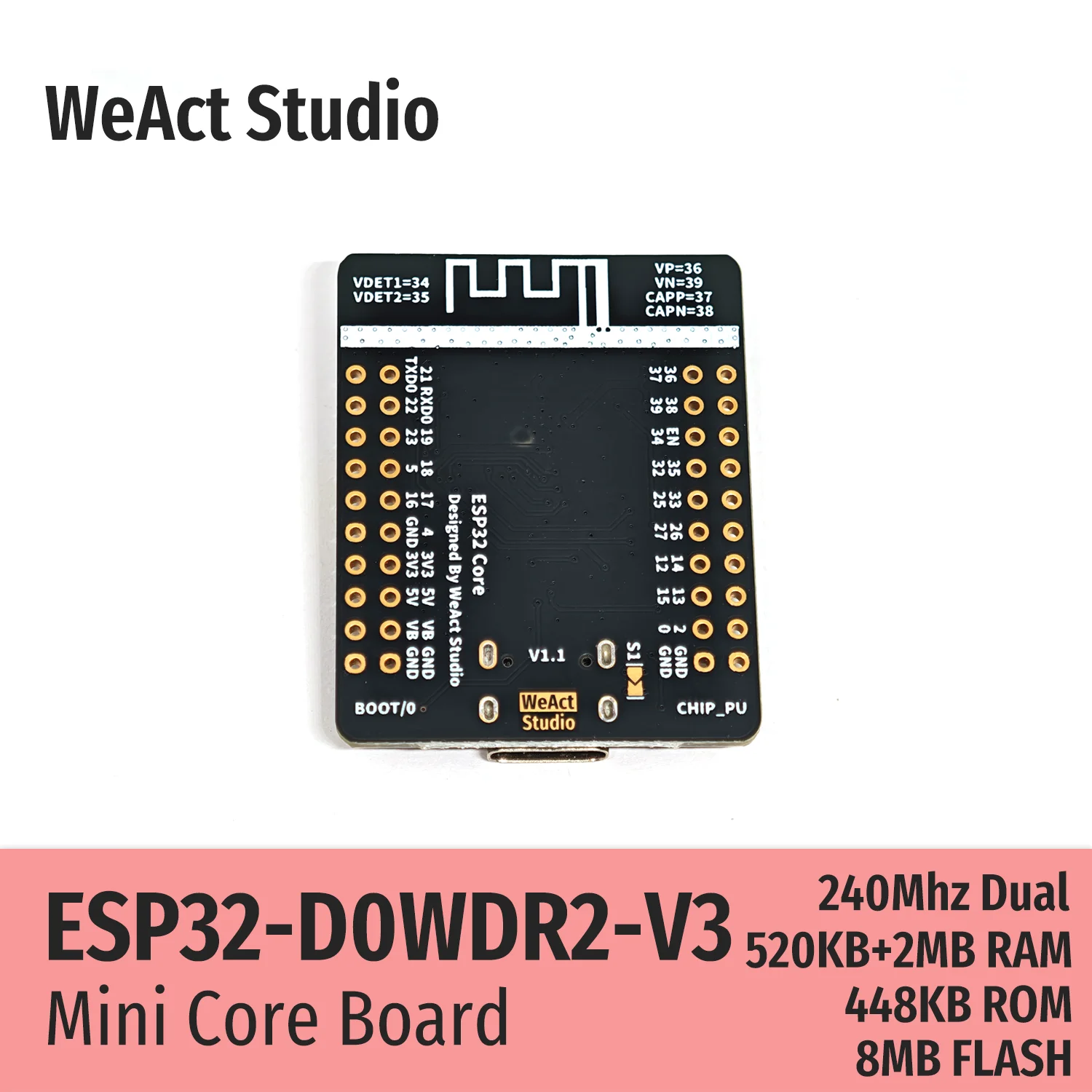 WeAct ESP32 ESP32-D0WDR2-V3 Papan Pengembangan Papan Inti Papan Demo TYPE-C CH340K WiFi + Bluetooth Dual Core