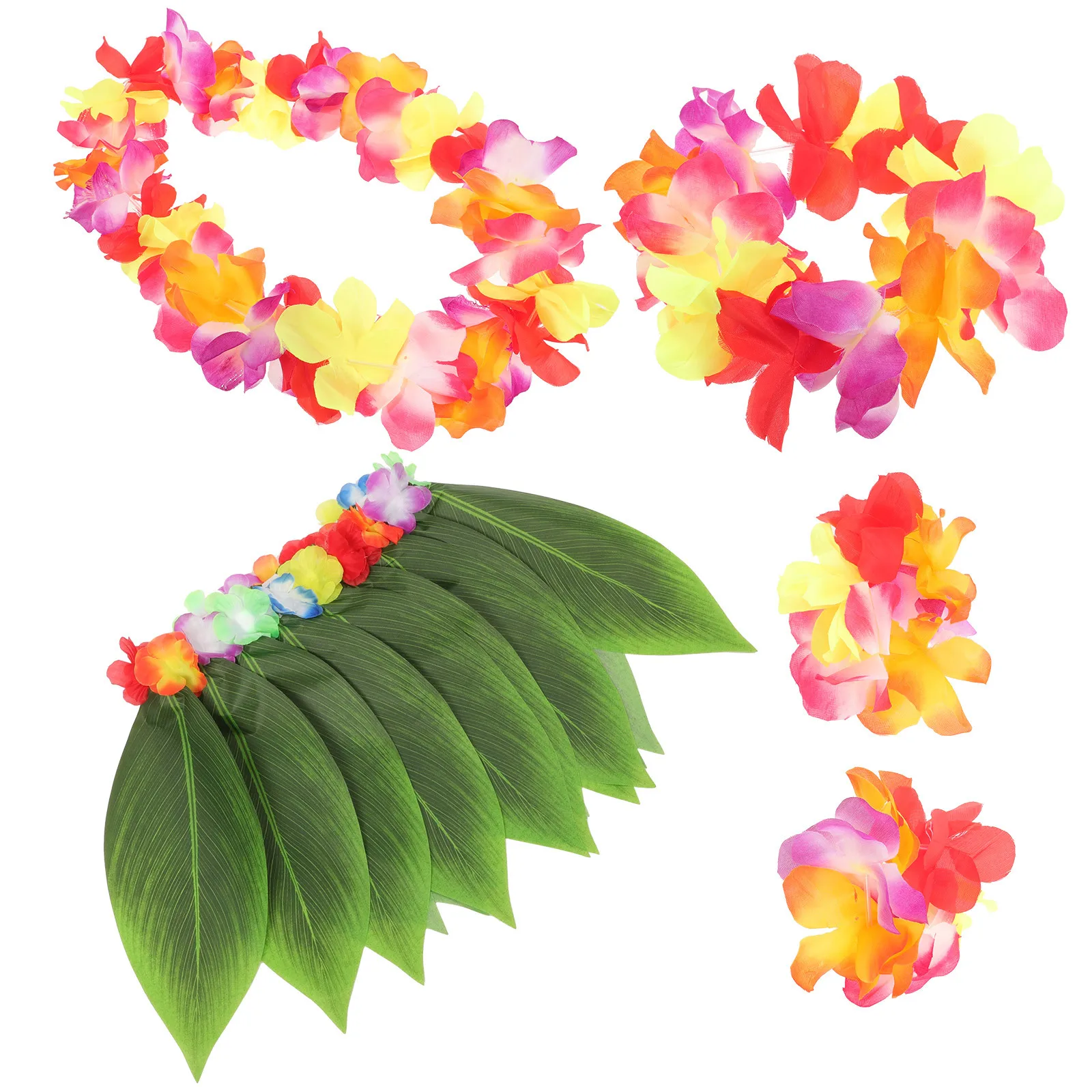 

5Pcs Hawaii Costume Dress Green Leaf Skirt Purple Kids Style Complete Set with Hair Decoration Ideal for Performance Hawaii