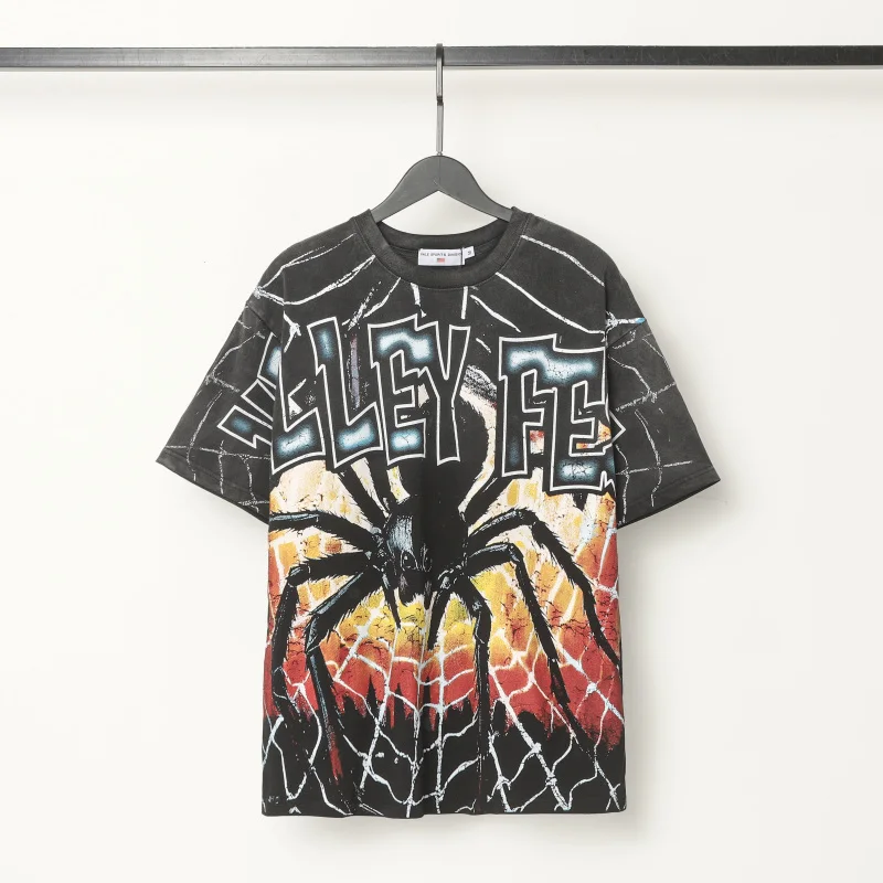 

Модная уличная брендовая футболка Valley с рисунком паука, футболки с полным принтом, высококачественные хлопковые топы с круглым вырезом и короткими рукавами, футболки