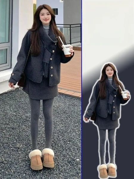 

plus Size Warm Thiened Woolen Coat Women's Faion Spring New Sle Mid-Length Scarf Collar Casual Loose Fit Double-Faced