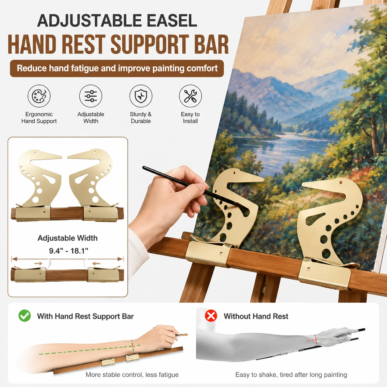 

Adjustable Easel Hand Rest Support Bar, Artist Hand Support Bridge Metal Stand,Adjustable Height & Angl for Sketching Drawing