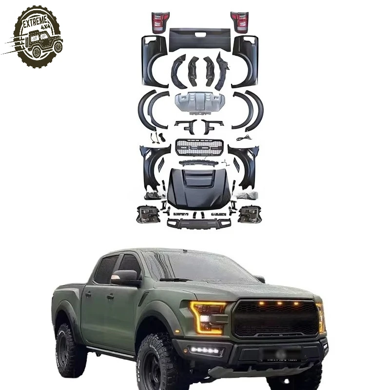 Old to New Body Kit for Ford Ranger T6 T7 T8 Upgrade F150 Raptor Body Kit F150 Car Bumpers Headlights