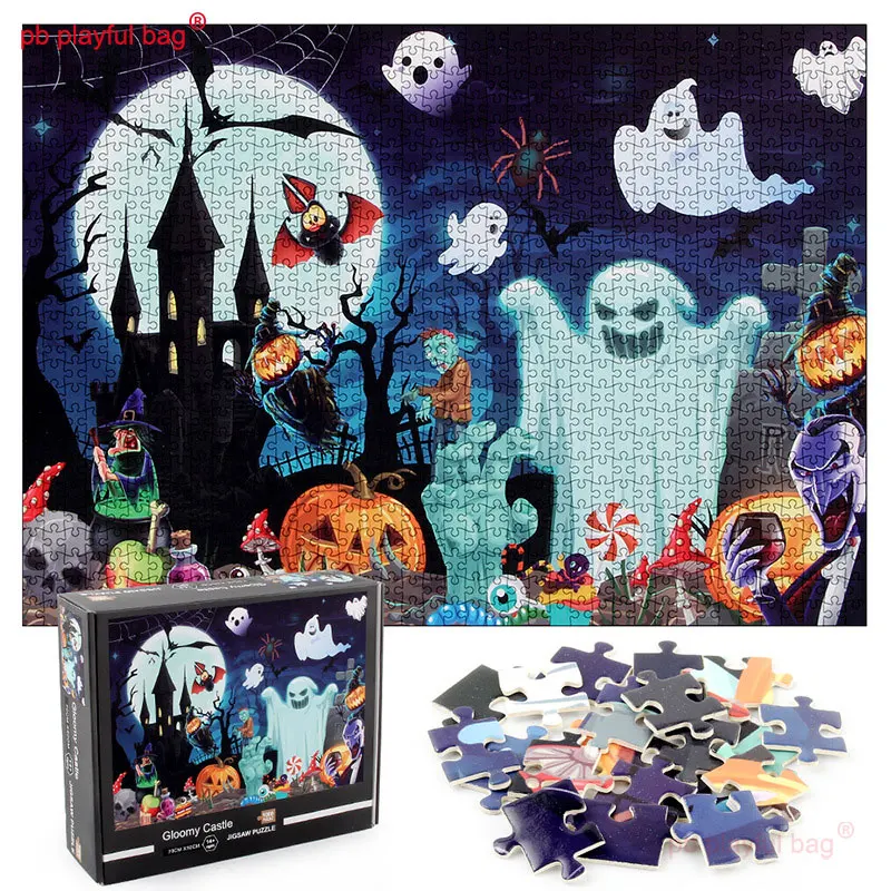 

PB Playful Bag 1000 Pieces Paper Puzzle Halloween Pumpkin Skull Gloomy Castle Adult Decompression Puzzle Toy Gift UG282