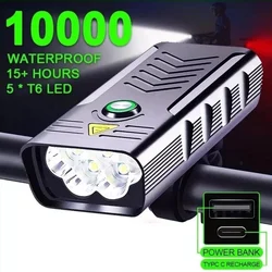 10000mAh Bike Light USB Rechargeable 10000 Lumen Bike Headlight 5T6 LED Super Bright Flashlight Front Lights and Back Rear light