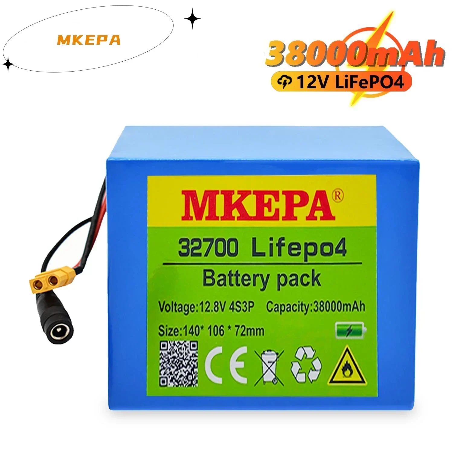 32700 Lifepo4 Battery Pack 4S3P 12.8V 38000mAh 4S 40A 100A Balanced BMS for Electric Boat and Uninterrupted Power Supply 12V