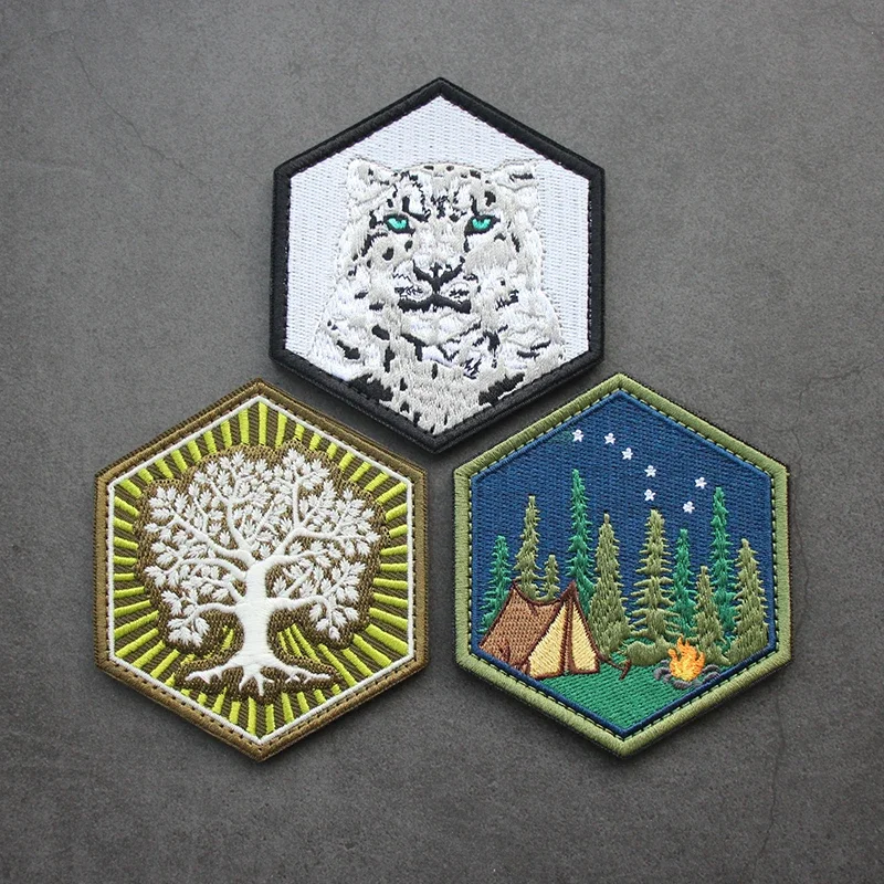 Nature Volcano Snow Leopard Embroidery Patches Campsite Mountain Wind Twin Peaks River Luminous Tactical Badge for Clothes Decor