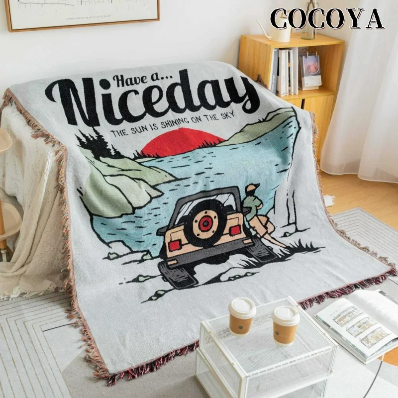 

Cartoon Picnic Blanket Outdoor Camping Portable Woven Throw Blankets for Beds Bedroom Decorative Tapestry Casual Sofa Towel Home