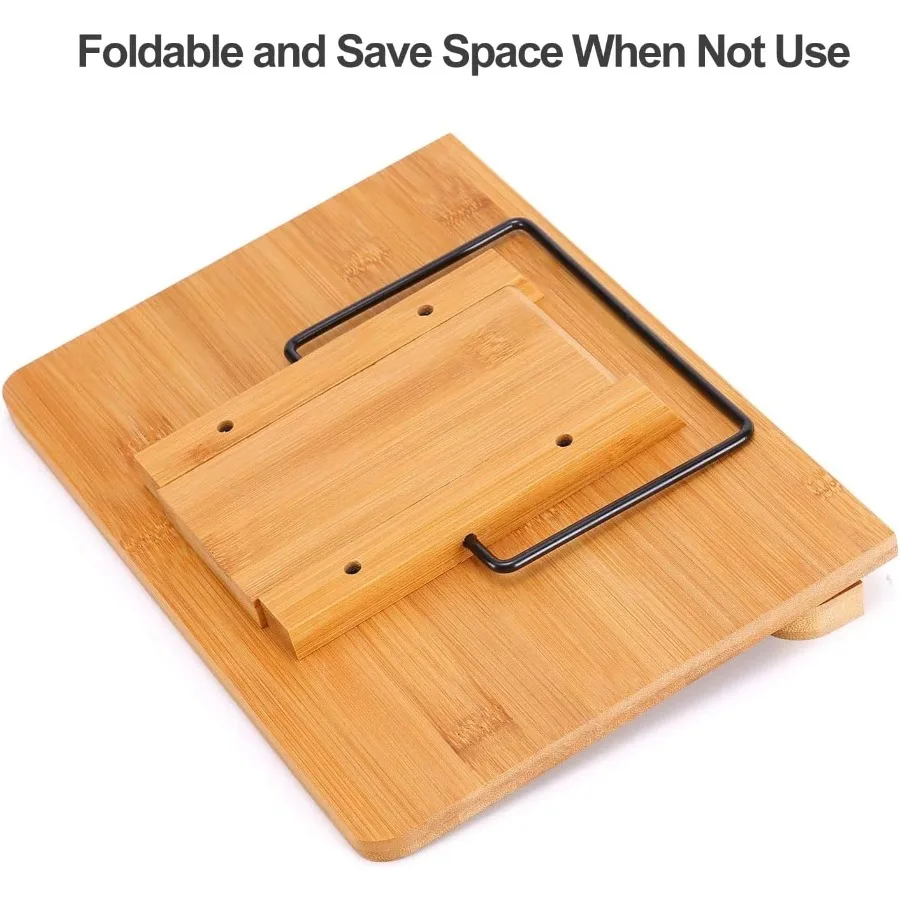 竹製ブックスタンド 11 x 8.0インチ 折りたたみ式クックブックホルダー 6段階高さ調整可能 レシピ、楽譜、テキスト用読書スタンド