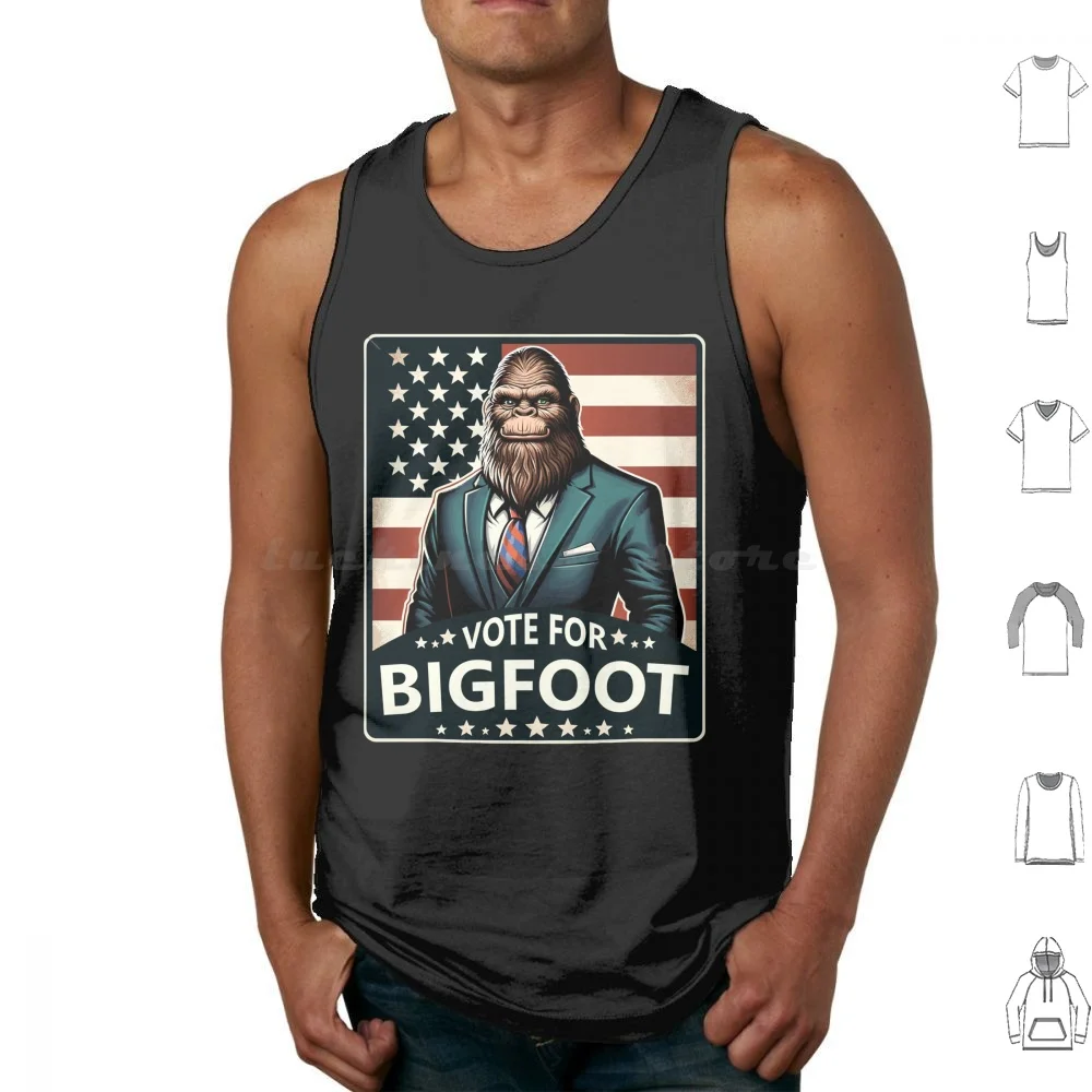 Bigfoot Sasquatch Vote para el Presidente EE. UU. 2024 camisetas sin mangas de algodón estampado Bigfoot Sasquatch Vote Presidente EE. UU. Kattos divertido