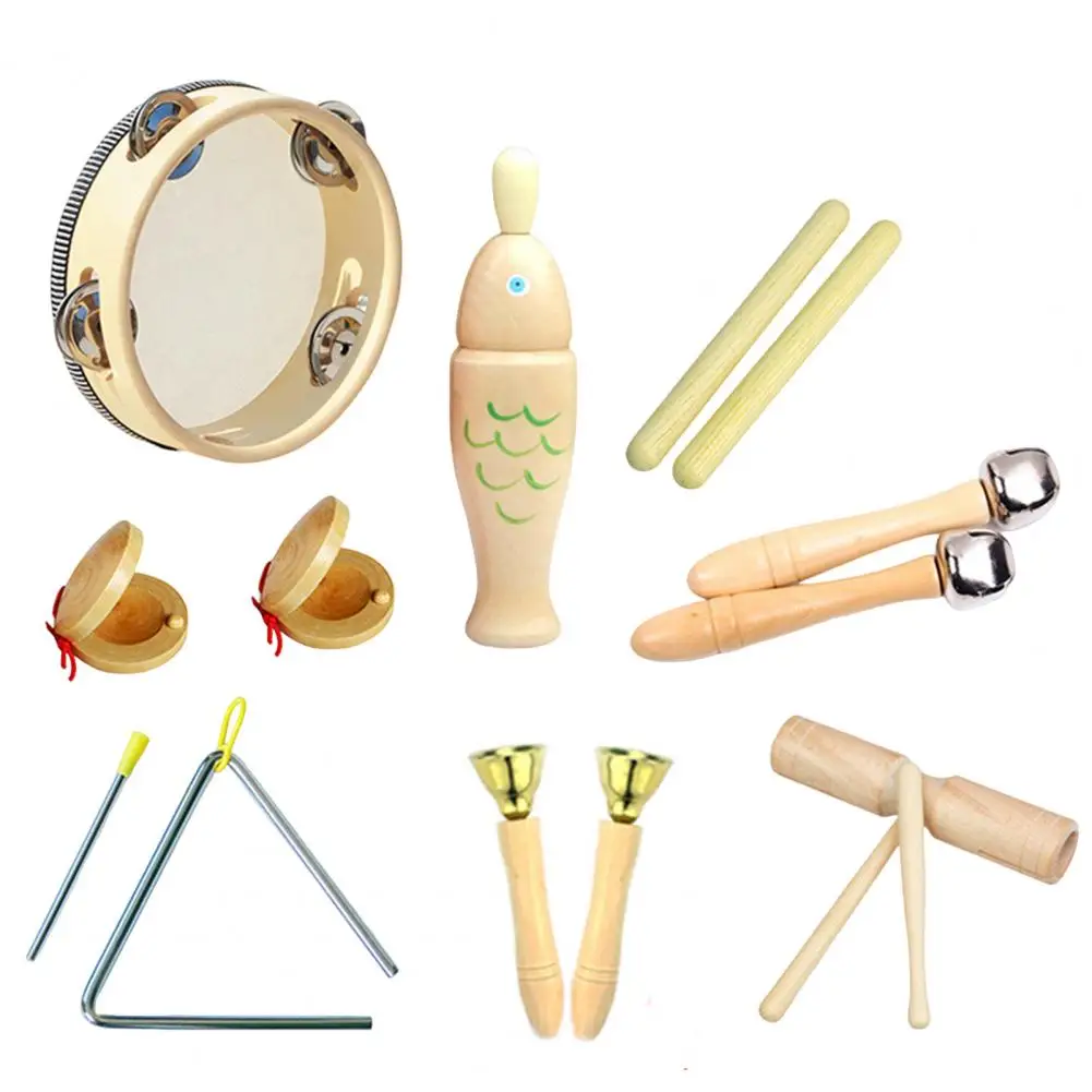 Set di strumenti a percussione Set di giocattoli educativi per bambini Kit musicale da 8 pezzi con nacchere tamburello