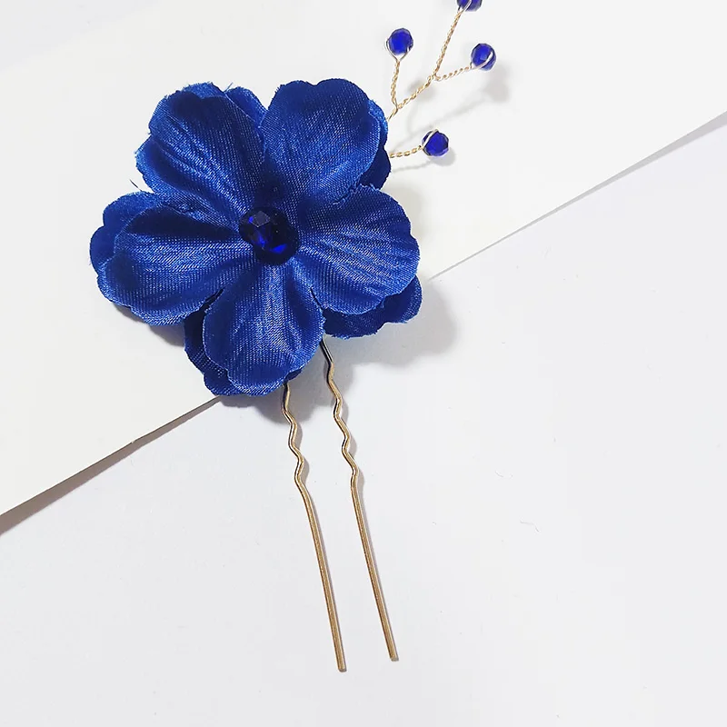 Blue Flower Hair Sticks Forks Elegant Floral Headpieces Chinese Style Hairpin Women Headdress Girls Hair Jewelry Accessories