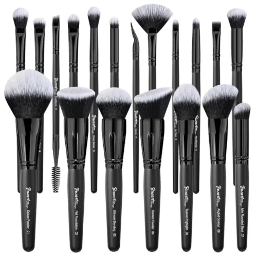 

19Pcs ULTRA SOFT Black labeled DENSE HAIR Makeup Brushes set Contains large powder Flat Foundation Ultimate Blending Make up Br