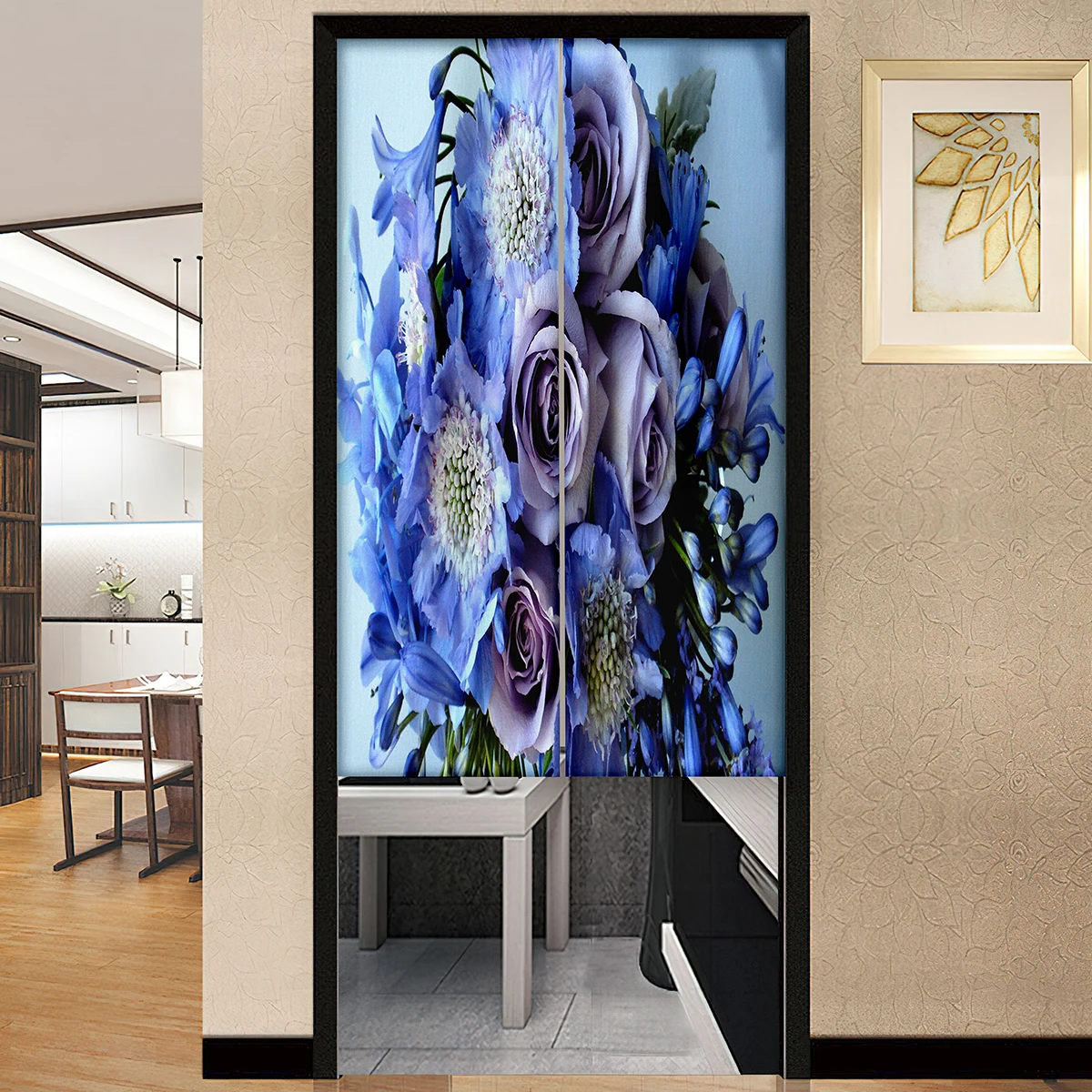 Roses Flowers Agapanthus Bouquet Door Curtains Dust Proof Kitchen Cover with Half Doors Curtain No Punching Bedroom Home Decor