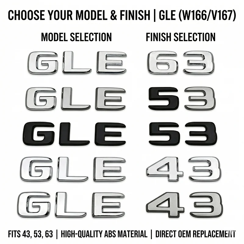 

3D ABS Car Rear Trunk Letters Emblem Badge GLE 63 GLE 53 GLE 43 Glossy Black Chrome Decal Sticker For Benz W166 W167 Accessories
