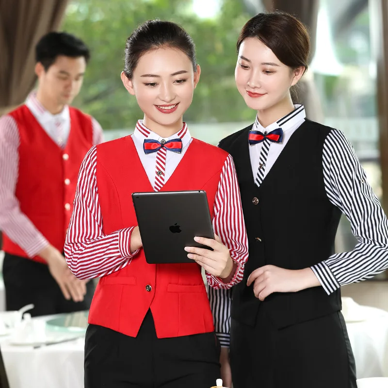 

Vest Shirt Waiter Workwear Autumn and Winter Clothing Chinese Hot Pot Restaurant Tea House Front Hall Work Clothes Lo