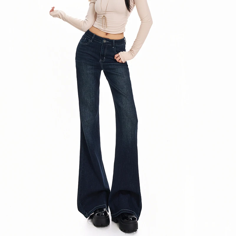 2026 Autumn Women Bootcut Jeans High Waisted Denim Pants Stretch Office Lady Trousers Flared Pants Fashion Pockets Design Trendy