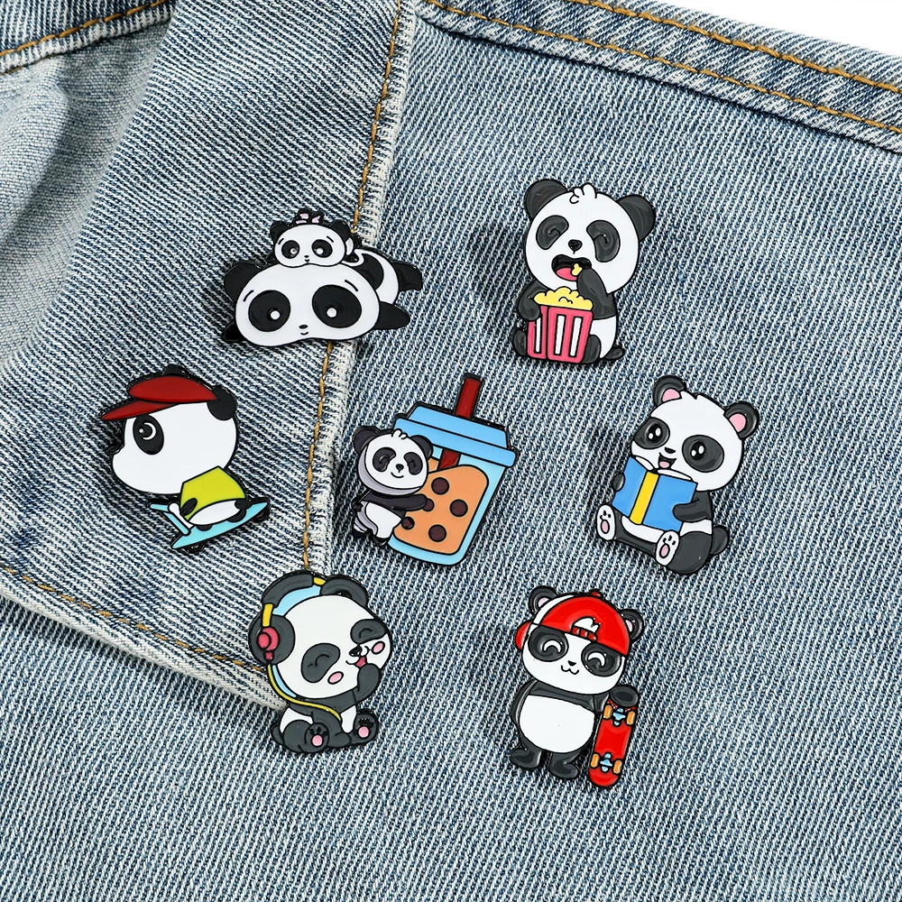 7 قطع لطيف الباندا أنيمي الكرتون بروش مضحك الفردية المينا شارة معدنية مجوهرات على ظهره الملابس والاكسسوارات هدية #4