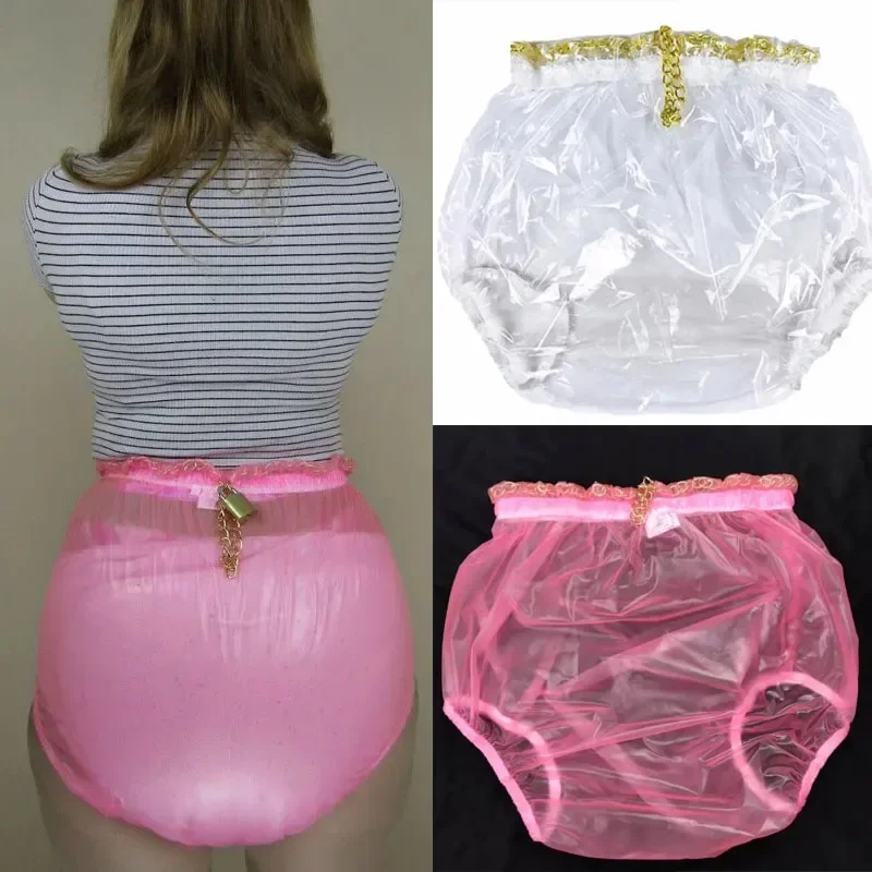 Sexy Transparent Soft Plastic PVC High Waistband Lock Underpants Incontinence Diaper Pants ABDL Waterproof Adult Baby Panties