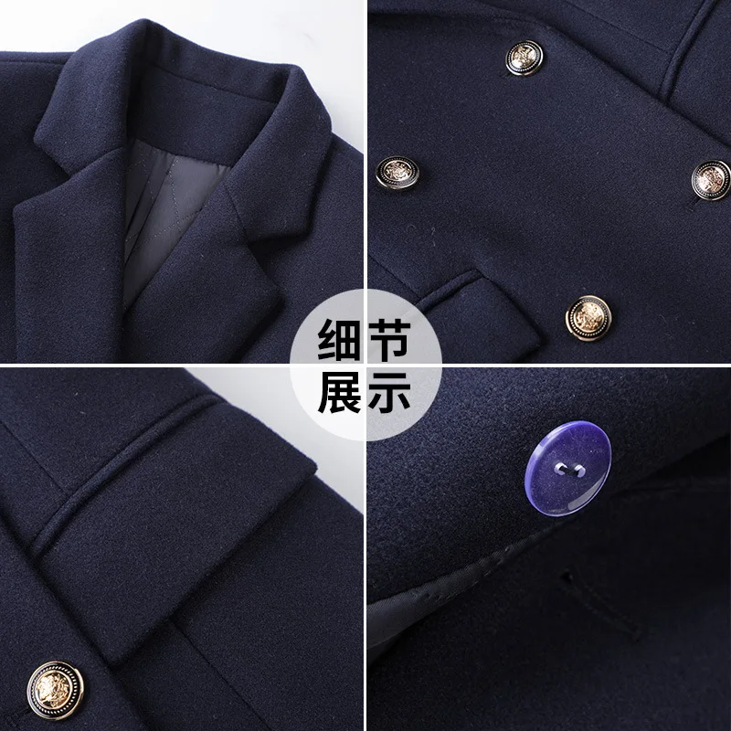 High quality wool blend long trench coat for women big size double breasted new winter 2025 elegant clothes - black grey blue