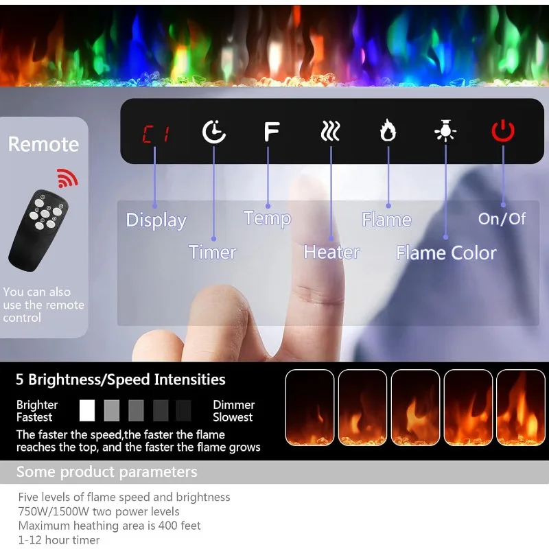 80 inch Ultra-Thin Electric Fireplace Recessed Wall Mounted Touch Screen Control Panel/Remote Control-Timer,Realistic 5 Flame