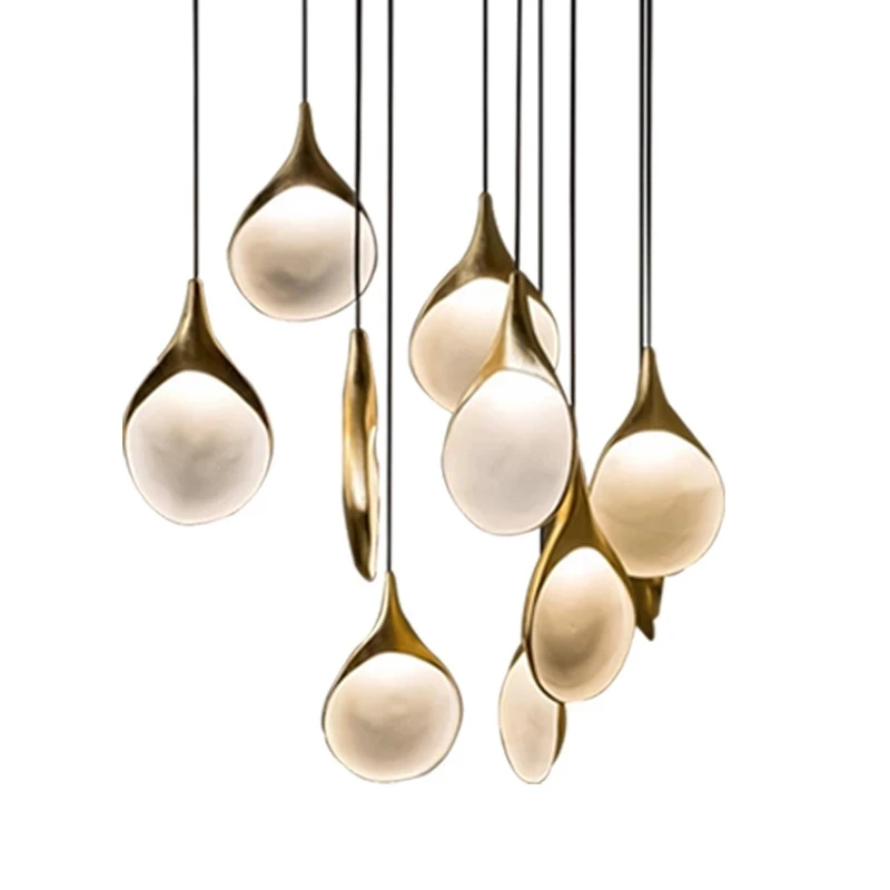 

Post-Modern Spoon LED Pendant Lights Hanglamp Drop Light Restaurant Bar Staircase Brass Resin Round Ceiling Chandelier