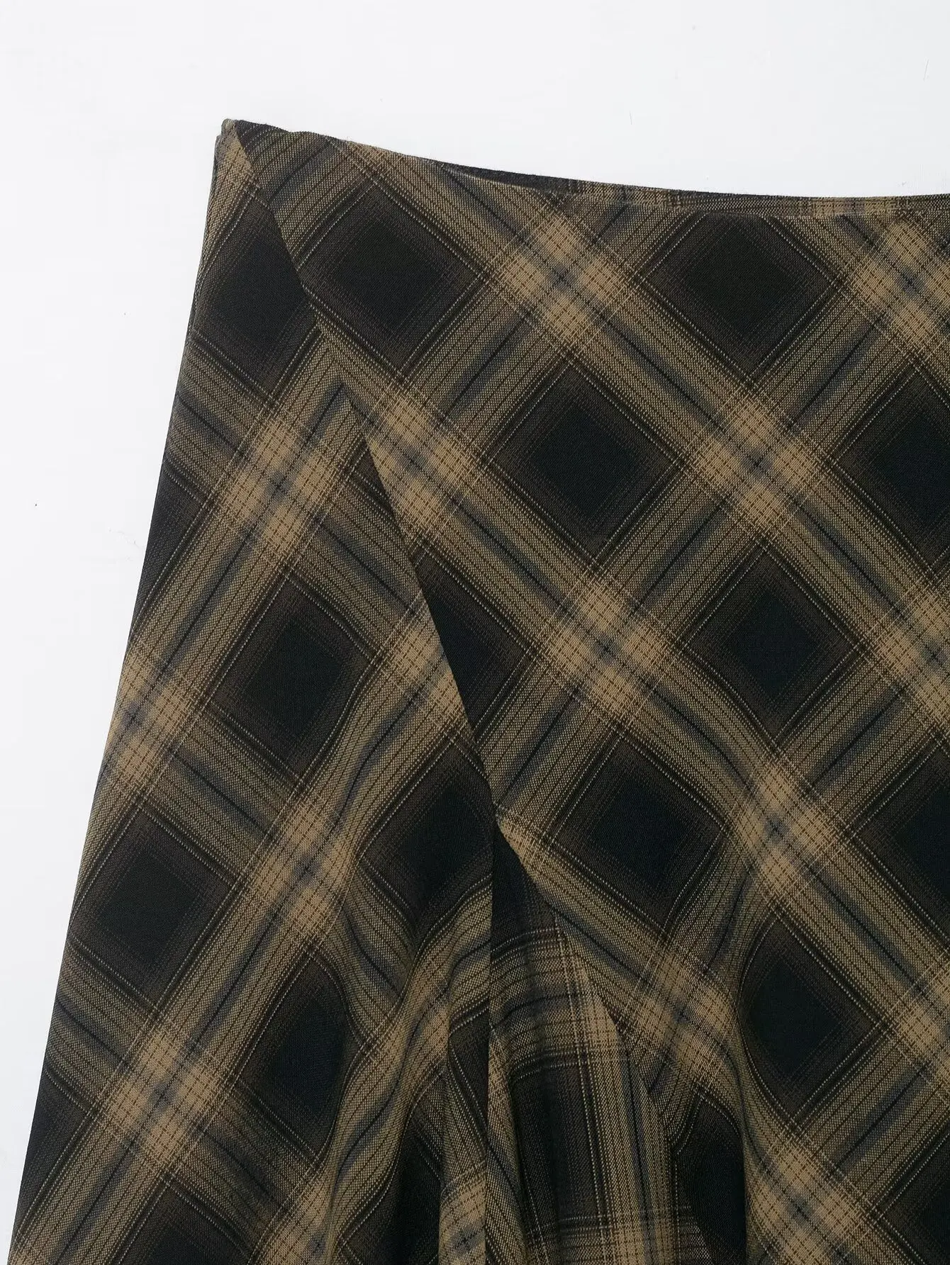Frühling Neuheit Karierter Rock mit Spitzenbesatz Asymmetrischer Saum Damen Eleganter A-Linien-Rock mit Reißverschluss Midi-Röcke Vintage Party-Röcke 2026 Neu – Detail 8