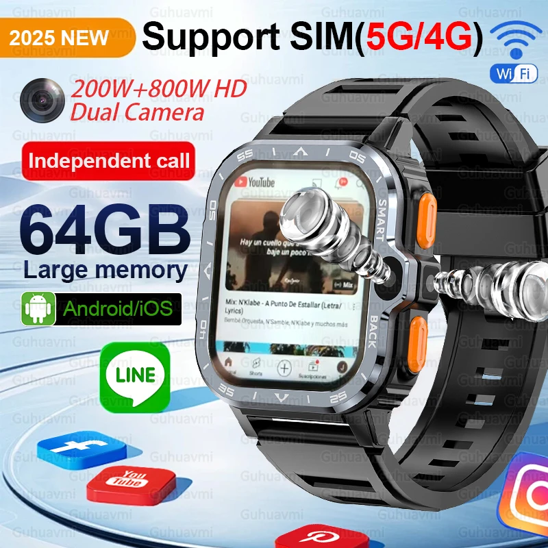 ซิมการ์ด 5G สมาร์ทนาฬิกา GPS นําทางหน่วยความจําขนาดใหญ่ 64GB WIFI Fast Internet Access 800W HD Dual กล้อง Vedio Call NFC smartwatch