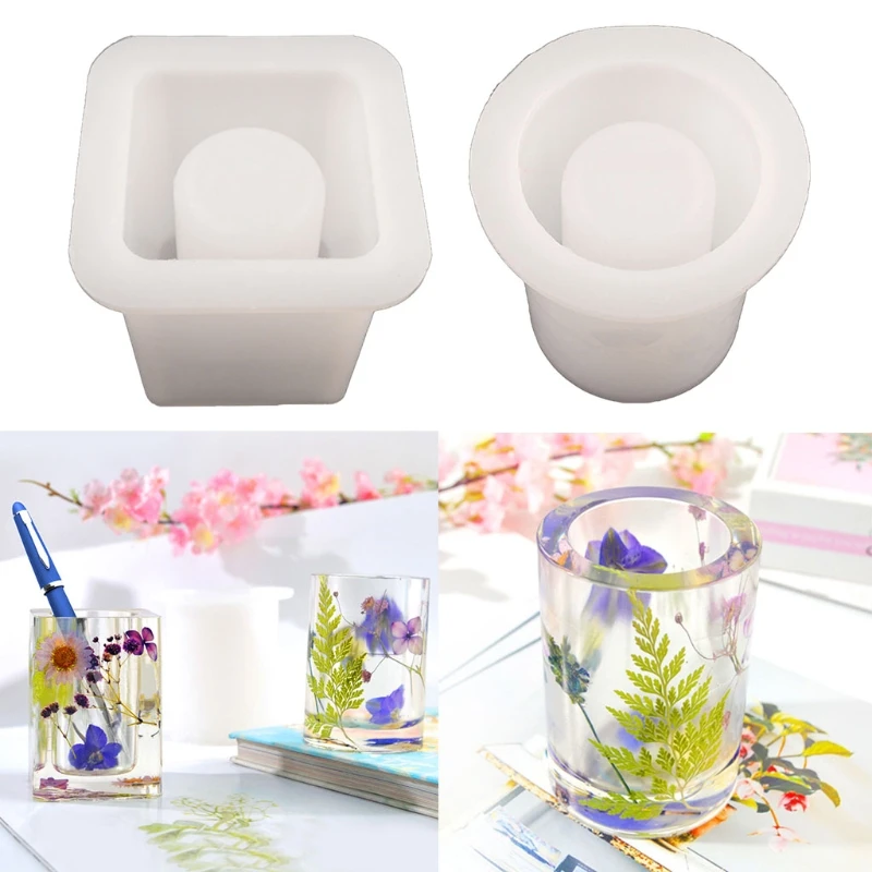 

Crystal Epoxy Resin Mold Pen Holder Container Desk Storage Silicone Mould Handmade Crafts Table Decorations Casting Tools