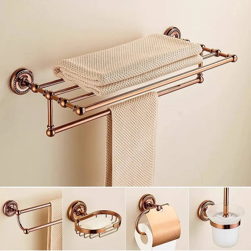 Brass Toilet Brush Holder Bathroom Shelf Rose Gold Paper Holder Towel Bar Soap Holder Towel Rack Towel Hook Bathroom Hardware - view 2