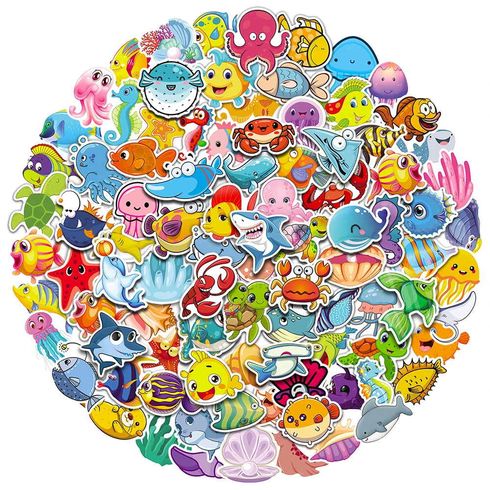 

10/50/100PCS Ocean World Fish Cartoon Stickers DIY Skateboard Fridge Guitar Water Bottle Luggage Classic Toy Sticker Kids Decal