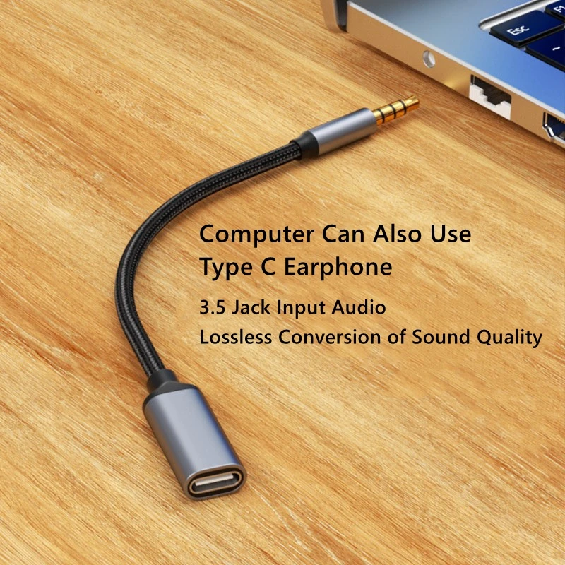 3.5mm Male to Analog Type C Aux Audio Adapter Cable Conversion Earphone Microphone Listen SPeaking for Phone Tablet PC USB C