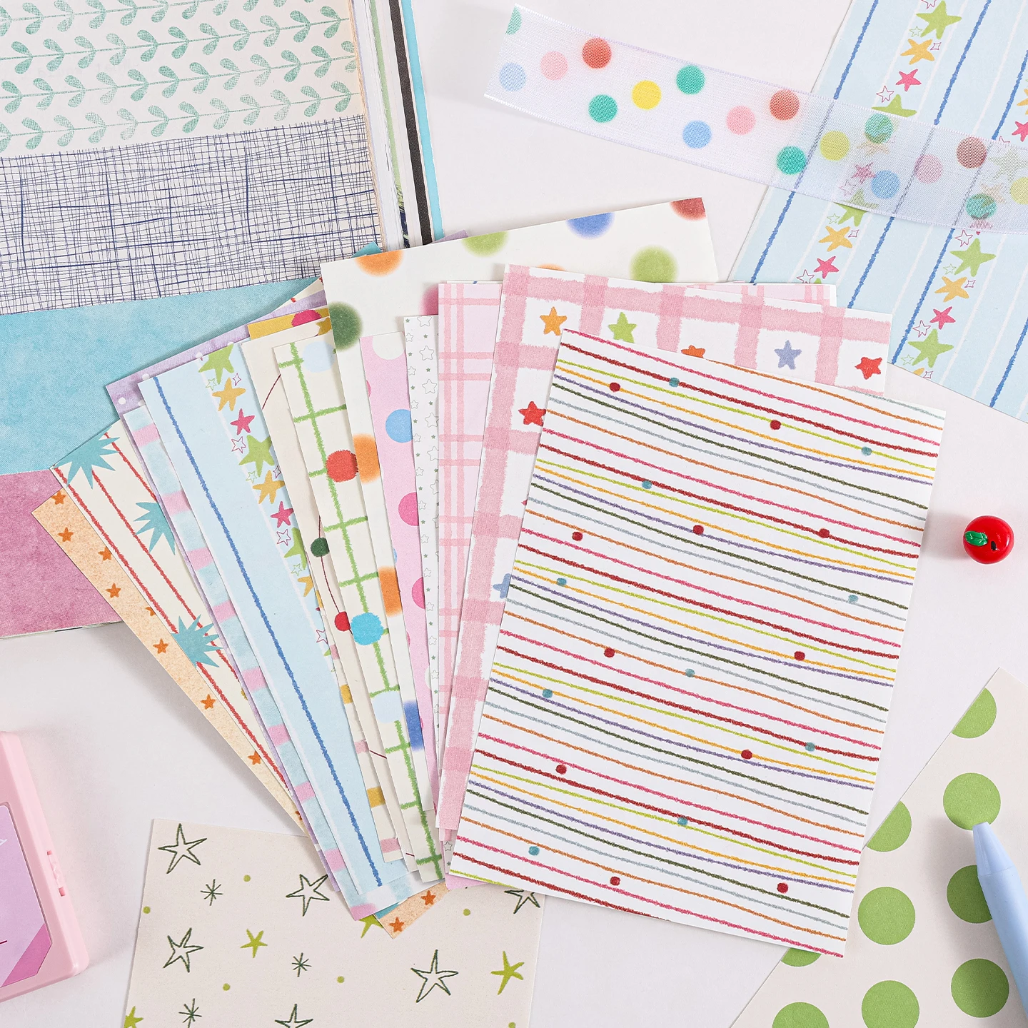 100 Stück Niedliches Muster Doppelseitiges Papier, Sternchen-Polka-Dot Scrapbooking-Papier – Detail 2