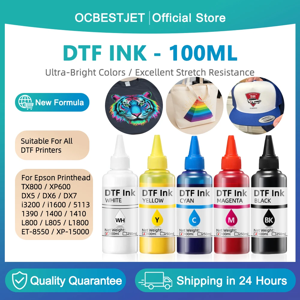 100ML*5 DTF Ink Kit For T-shirt Transfer Printing For Epson L800 L1800 XP-15000 XP600 TX800 P600 P608 P800 DX5 DX7 i3200 4720