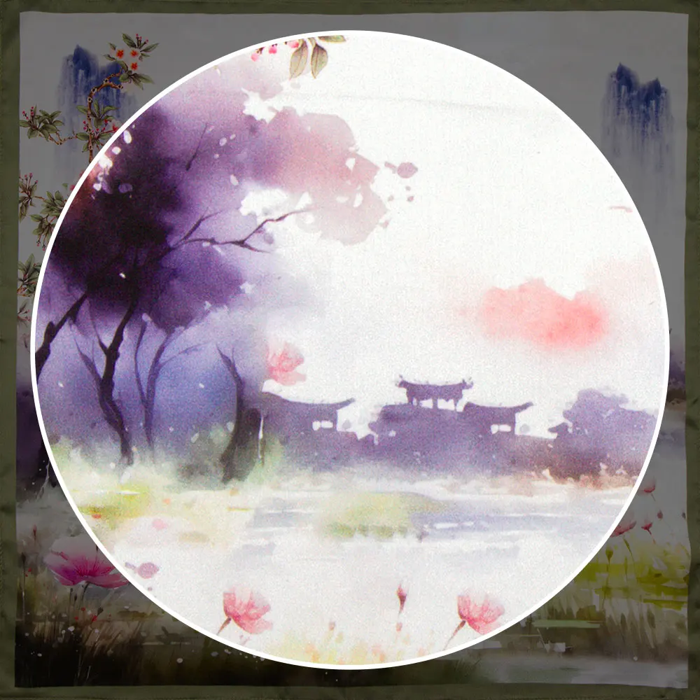 53 センチメートル 100% リアルシルク女性のスカーフスカーフエレガントな正方形ブランド高級バンダナギフト子供のための中国の水墨画