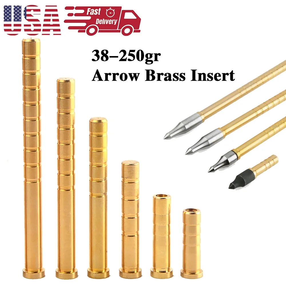 

12pcs Archery Arrow Insert 38/50/100/150/200/250/300 Grain Brass Material for ID 6.2mm Carbon Arrow Shaft Bow Shooting Hunting