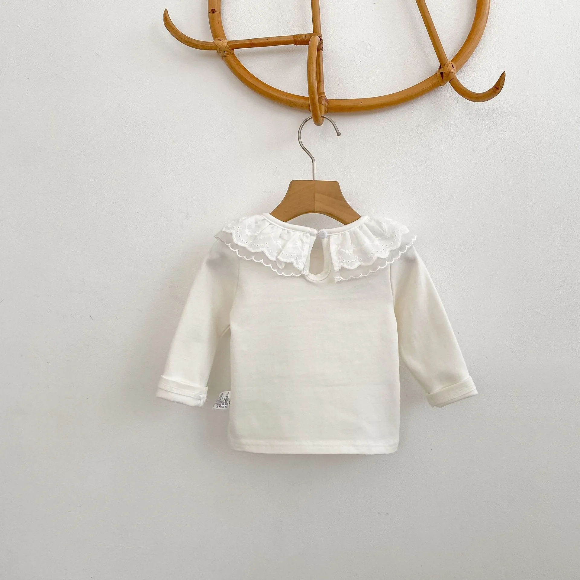 Spring and Autumn Solid Color Double Layer Lace Collar Long Sleeve Bottom Shirt Top