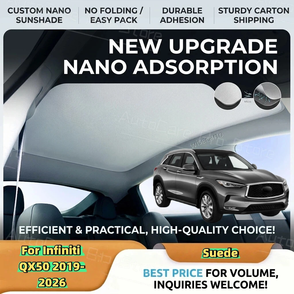 Car Suede Fabric Anti-uv Electrostatic Adsorption Sunroof Sunshade For Infiniti QX50 2019-2026 Auto Heat Insulation Skylight