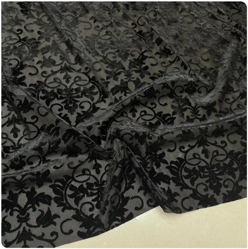 Spring and Summer Stretch Burnt Out Hollow Pleuche Cheongsam Dress Bottoming Shirt Short Sleeve Clothing Cloth Fabric