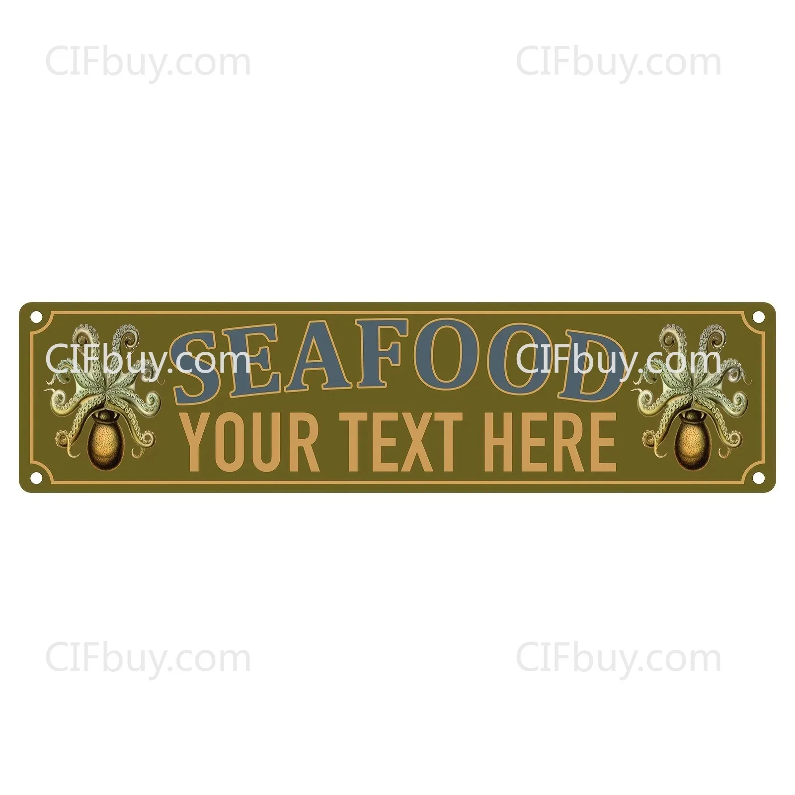 1pc Customizable Octopus Seafood Metal Plaque Personalized Text Vintage Olive Green Cafe Bar Wall Hanging Decor