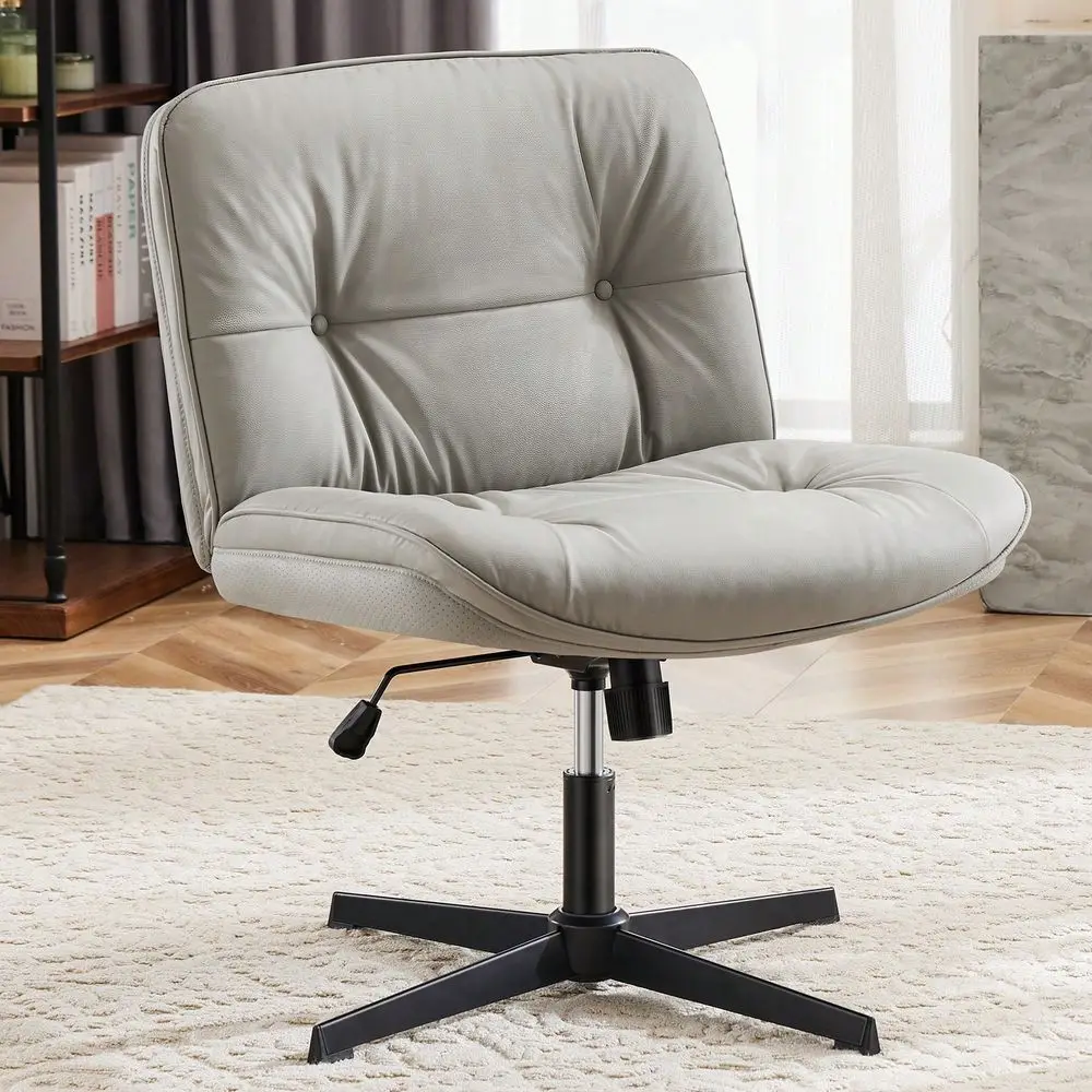 

Criss Cross Legged Chair, Armless Office Desk Wide Seat No Wheels, Swivel Height Adjustable Comfy Computer Task Seating Modern
