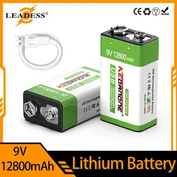 9v Rechargeable Battery 12800mah with USB 9V Li-Ion Lithium Battery for Multimeter Microphone Toy Remote Control Electric Guitar