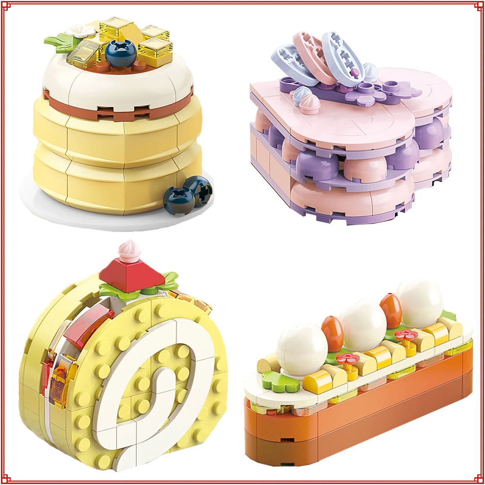 French Dessert Party Building Blocks Sweet Happy SWISS ROLL Love Grape Cake Afternoon Tea Play House Food Model Toy Girls Gifts