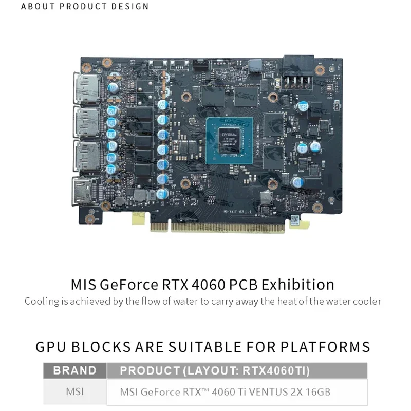 Bykski GPU Water Block Use for MSI GeForce RTX 4060Ti VENTUS 2X 16GB 12G Video Card Thickened Copper Plate N-MS4060TIVES-X