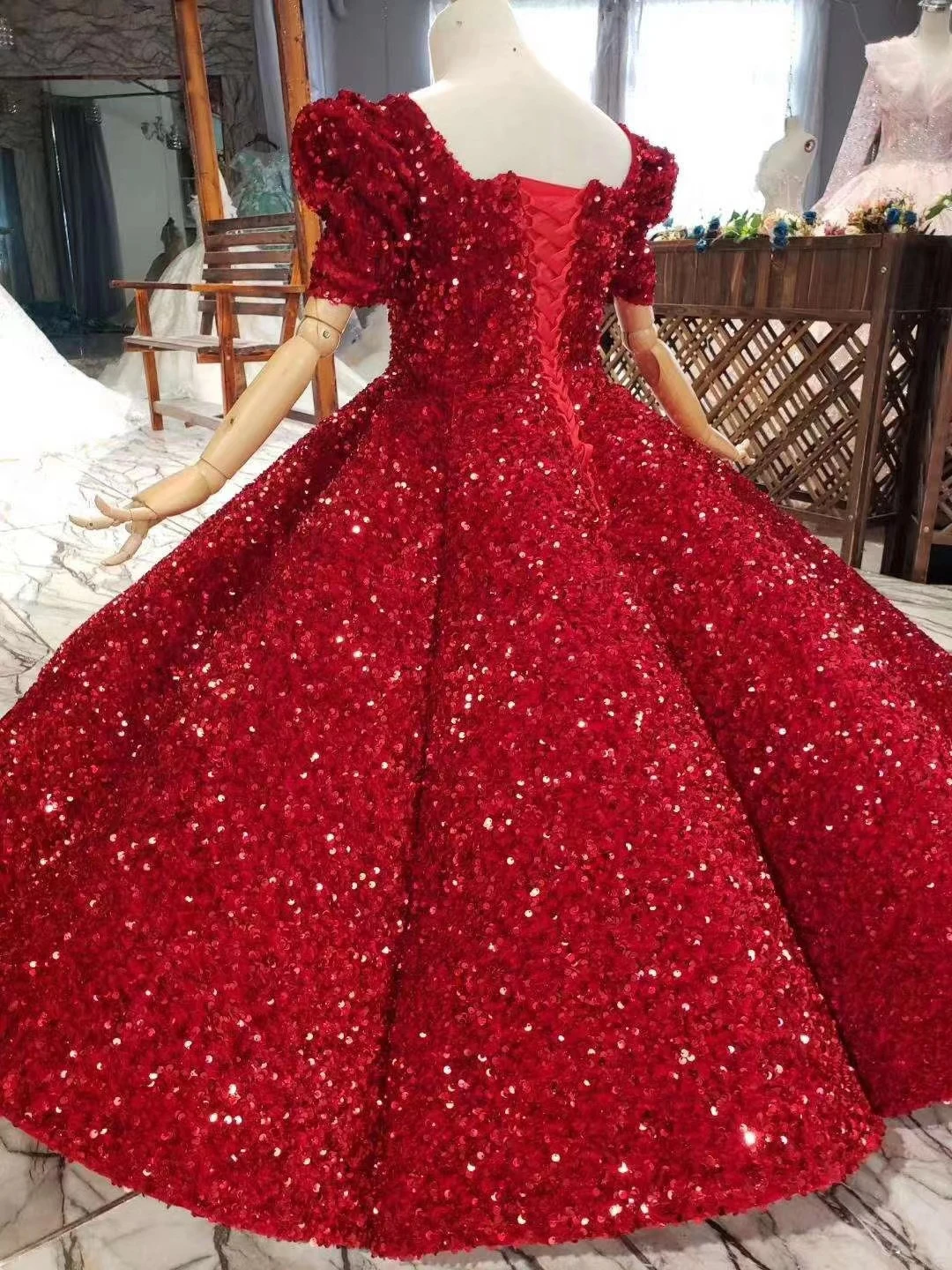 Vestidos florais personalizados borgonha, lantejoulas brilhantes, manga curta para casamento, festa de aniversário, banquete, vestidos de comunhão sagrada