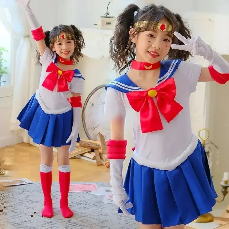 Vestido corto de Cosplay estilo marinero de Anime, conjunto completo con guantes, calcetines, sombrero para Halloween, fiesta temática de carnaval, disfraz