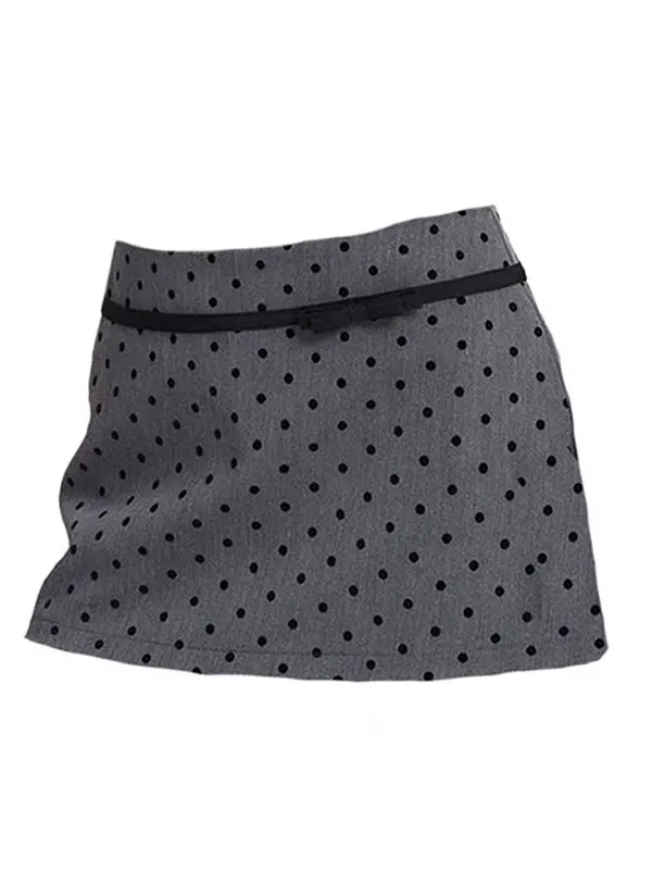 

Ретро-юбка с низкой талией для женщин, весна-осень, новая модель, в горошек, с узлом, защита от просвечивания, короткая юбка-обертка